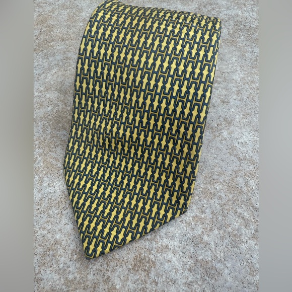 Hermes Yellow and Blue Geometric Silk Tie